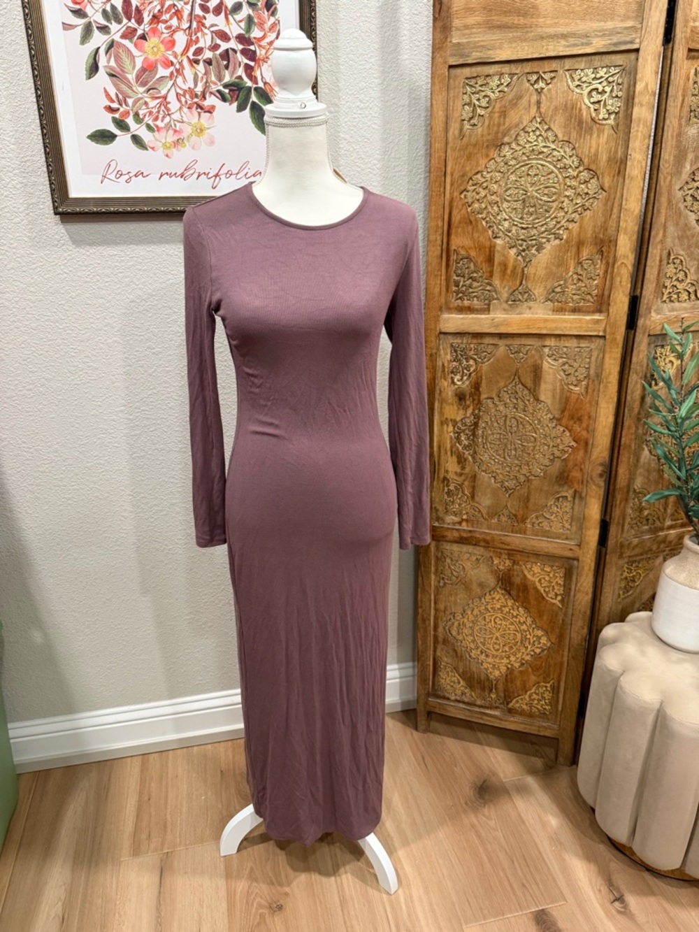 Anthropology Bordeaux Long Sleeve ribbed  Bodycon Maxi Dress -New with tags 0008
